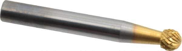 SGS Pro - 1/4" Cut Diam, 1/4" Shank Diam, Ball Head Double Cut Burr - Carbide, Radius End, 7/32" LOC, 2" OAL - USA Tool & Supply