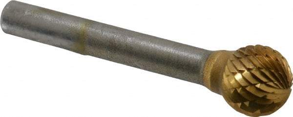 SGS Pro - 1/2" Cut Diam, 1/4" Shank Diam, Ball Head Double Cut Burr - Carbide, Radius End, 7/16" LOC, 2-1/4" OAL - USA Tool & Supply