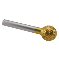 SGS Pro - 3/8" Cut Diam, 1/4" Shank Diam, Ball Head Double Cut Burr - Carbide, Radius End, 5/16" LOC, 2-1/8" OAL - USA Tool & Supply