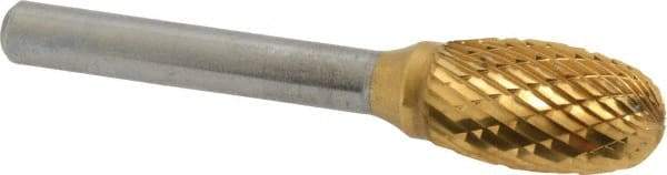 SGS Pro - 1/2" Cut Diam, 1/4" Shank Diam, Oval Head Double Cut Burr - Carbide, Radius End, 7/8" LOC, 2-5/8" OAL - USA Tool & Supply