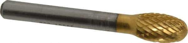 SGS Pro - 3/8" Cut Diam, 1/4" Shank Diam, Oval Head Double Cut Burr - Carbide, Radius End, 5/8" LOC, 2-3/8" OAL - USA Tool & Supply