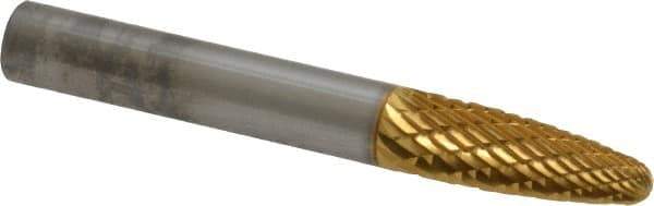 SGS Pro - 1/4" Cut Diam, 1/4" Shank Diam, Tree with Radius Head Double Cut Burr - Carbide, Radius End, 5/8" LOC, 2" OAL - USA Tool & Supply