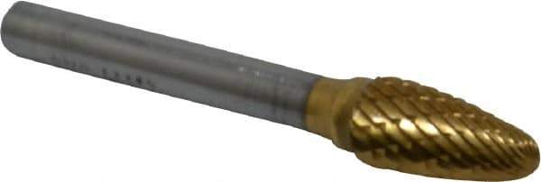 SGS Pro - 3/8" Cut Diam, 1/4" Shank Diam, Tree with Radius Head Double Cut Burr - Carbide, Radius End, 3/4" LOC, 2-1/2" OAL - USA Tool & Supply