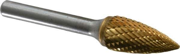 SGS Pro - 1/2" Cut Diam, 1/4" Shank Diam, Tree Head Double Cut Burr - Carbide, Point End, 1" LOC, 2-3/4" OAL - USA Tool & Supply