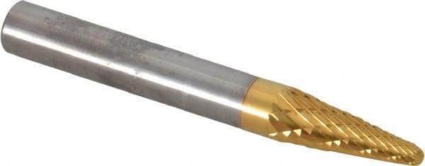 SGS Pro - 1/4" Cut Diam, 1/4" Shank Diam, Taper Head Double Cut Burr - Carbide, Radius End, 5/8" LOC, 2" OAL - USA Tool & Supply