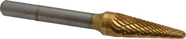 SGS Pro - 3/8" Cut Diam, 1/4" Shank Diam, Taper Head Double Cut Burr - Carbide, Radius End, 1-1/16" LOC, 2-13/16" OAL - USA Tool & Supply