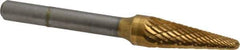 SGS Pro - 3/8" Cut Diam, 1/4" Shank Diam, Taper Head Double Cut Burr - Carbide, Radius End, 1-1/16" LOC, 2-13/16" OAL - USA Tool & Supply