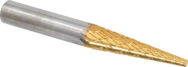 SGS Pro - 1/4" Cut Diam, 1/4" Shank Diam, Cone Head Double Cut Burr - Carbide, Point End, 1" LOC, 2" OAL - USA Tool & Supply