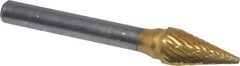 SGS Pro - 3/8" Cut Diam, 1/4" Shank Diam, Cone Head Double Cut Burr - Carbide, Point End, 5/8" LOC, 2-3/4" OAL - USA Tool & Supply