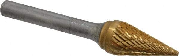 SGS Pro - 1/2" Cut Diam, 1/4" Shank Diam, Cone Head Double Cut Burr - Carbide, Point End, 7/8" LOC, 2-5/8" OAL - USA Tool & Supply