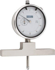Fowler - 0 to 22 Inch Range, Steel, White Dial Depth Gage - 0.001 Inch Graduation, 0.001 Inch Accuracy, 1 Inch Travel, 4 Inch Base Measuring Length - USA Tool & Supply