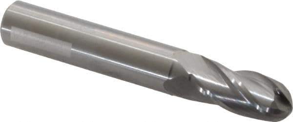 OSG - 23/64" Diam, 7/8" LOC, 4 Flute Solid Carbide Ball End Mill - Uncoated, Single End, 2-1/2" OAL, 3/8" Shank Diam, Spiral Flute - USA Tool & Supply