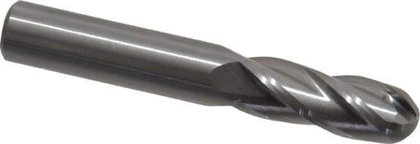 OSG - 3/8" Diam, 1" LOC, 4 Flute Solid Carbide Ball End Mill - Uncoated, Single End, 2-1/2" OAL, 3/8" Shank Diam, Spiral Flute - USA Tool & Supply