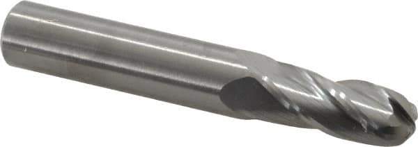 OSG - 25/64" Diam, 1" LOC, 4 Flute Solid Carbide Ball End Mill - Uncoated, Single End, 2-3/4" OAL, 7/16" Shank Diam, Spiral Flute - USA Tool & Supply