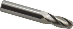 OSG - 29/64" Diam, 1" LOC, 4 Flute Solid Carbide Ball End Mill - Uncoated, Single End, 3" OAL, 1/2" Shank Diam, Spiral Flute - USA Tool & Supply
