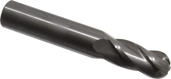 OSG - 15/32" Diam, 1" LOC, 4 Flute Solid Carbide Ball End Mill - Uncoated, Single End, 3" OAL, 1/2" Shank Diam, Spiral Flute - USA Tool & Supply