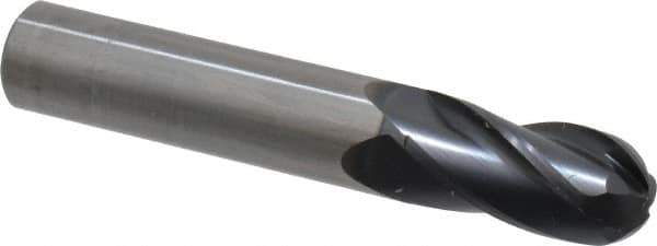 OSG - 1/2" Diam, 1" LOC, 4 Flute Solid Carbide Ball End Mill - TiAlN Finish, Single End, 3" OAL, 1/2" Shank Diam, Spiral Flute - USA Tool & Supply