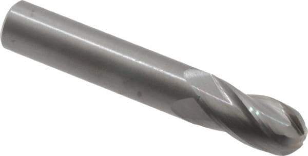 OSG - 9/16" Diam, 1-1/8" LOC, 4 Flute Solid Carbide Ball End Mill - Uncoated, Single End, 3-1/2" OAL, 9/16" Shank Diam, Spiral Flute - USA Tool & Supply