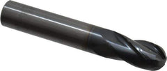 OSG - 9/16" Diam, 1-1/8" LOC, 4 Flute Solid Carbide Ball End Mill - TiAlN Finish, Single End, 3-1/2" OAL, 9/16" Shank Diam, Spiral Flute - USA Tool & Supply