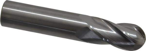 OSG - 3/4" Diam, 1-1/2" LOC, 4 Flute Solid Carbide Ball End Mill - Uncoated, Single End, 4" OAL, 3/4" Shank Diam, Spiral Flute - USA Tool & Supply