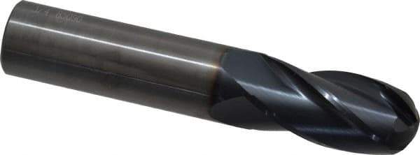 OSG - 3/4" Diam, 1-1/2" LOC, 4 Flute Solid Carbide Ball End Mill - TiAlN Finish, Single End, 4" OAL, 3/4" Shank Diam, Spiral Flute - USA Tool & Supply