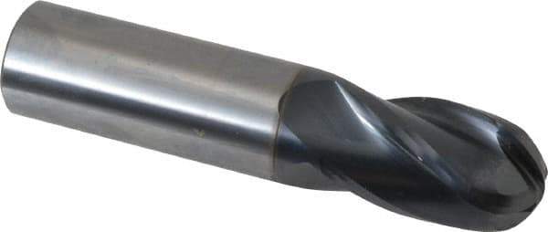 OSG - 7/8" Diam, 1-1/2" LOC, 4 Flute Solid Carbide Ball End Mill - TiAlN Finish, Single End, 4" OAL, 7/8" Shank Diam, Spiral Flute - USA Tool & Supply