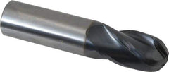 OSG - 7/8" Diam, 1-1/2" LOC, 4 Flute Solid Carbide Ball End Mill - TiAlN Finish, Single End, 4" OAL, 7/8" Shank Diam, Spiral Flute - USA Tool & Supply