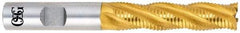 OSG - 3/8" Diam, Coarse Pitch, 1-1/2" LOC, 4 Flute Cobalt Roughing Square End Mill - TiN Finish, 3-1/4" OAL, 3/8" Shank Diam, Single End, 30° Helix - USA Tool & Supply