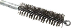 Schaefer Brush - 4-1/2" Brush Length, 1-1/4" Diam, Double Stem, Double Spiral Tube Brush - 7-1/4" Long, Stainless Steel, 1/4" NPSM Male Connection - USA Tool & Supply