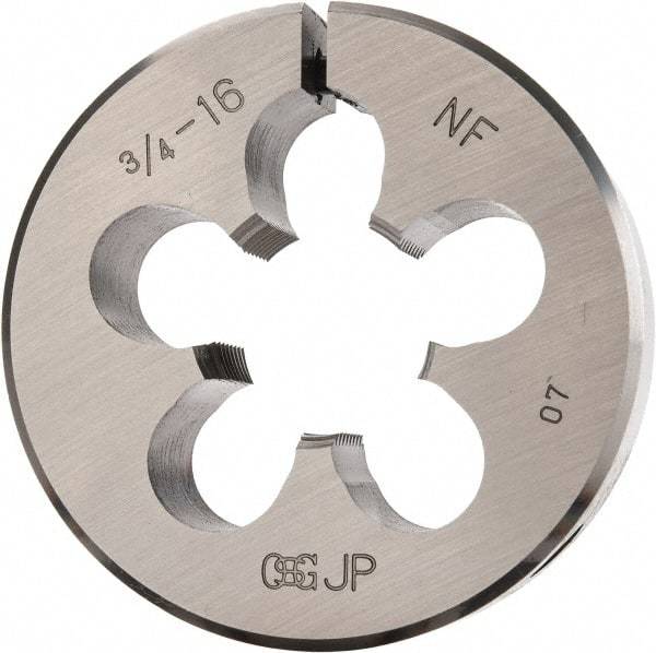 OSG - 3/4-16 UNF Thread, 2" Outside Diam High Speed Steel Round Die - 5/8" Thick, Right Hand Thread, Adjustable - Exact Industrial Supply