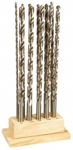 Interstate - 3/16 to 3/4", 118° Point, Oxide Finish, High Speed Steel Aircraft Extension Length Drill Bit Set - USA Tool & Supply