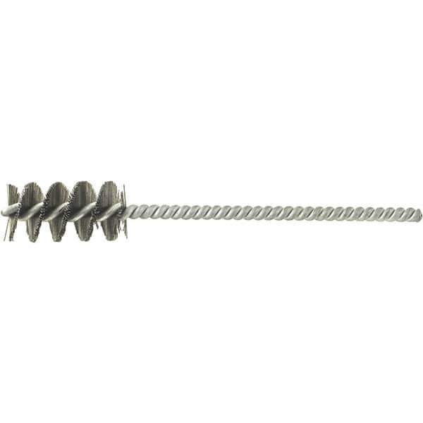 Brush Research Mfg. - 11/16" Diam Helical Stainless Steel Tube Brush - Single Spiral, 0.008" Filament Diam, 1-1/2" Brush Length, 5" OAL, 0.22" Diam Galvanized Steel Shank - USA Tool & Supply