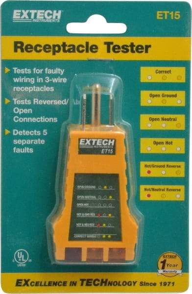 Extech - Receptacle Tester - LED Display - USA Tool & Supply