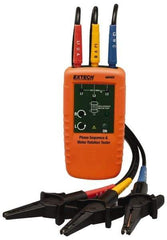 Extech - 3 Phase, 40 to 600 VAC, 2 to 400 Hz, 32 to 104°F, LED Display Phase Rotation Tester - 9V, Includes Alligator Clips, Test Leads, CAT III 600 V, CE, EN 61010-1 - USA Tool & Supply