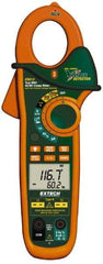 Extech - EX613, CAT III, Digital True RMS Auto Ranging Clamp Meter with 1-1/4" Clamp On Jaws - 600 VAC/VDC, 400 AC/DC Amps, Measures Voltage, Capacitance, Current, Frequency, Resistance - USA Tool & Supply