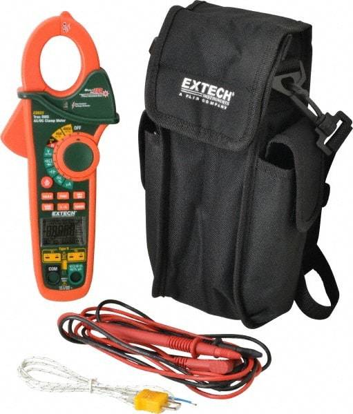 Extech - EX623, CAT III, Digital True RMS Auto Ranging Clamp Meter with 1-1/4" Clamp On Jaws - 600 VAC/VDC, 400 AC/DC Amps, Measures Voltage, Capacitance, Current, Frequency, Resistance, Temperature - USA Tool & Supply