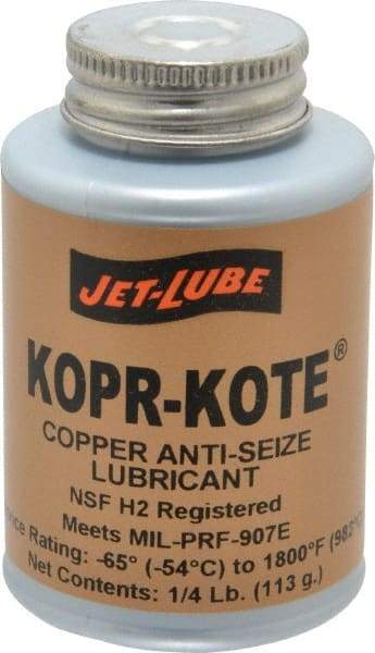 Jet-Lube - 0.25 Lb Can High Temperature Anti-Seize Lubricant - Copper/Graphite, -65 to 1,800°F, Copper/Bronze, Food Grade, Water Resistant - USA Tool & Supply