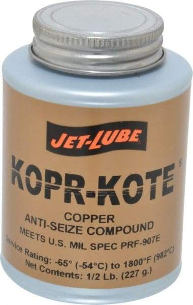 Jet-Lube - 0.5 Lb Can High Temperature Anti-Seize Lubricant - Copper/Graphite, -65 to 1,800°F, Copper/Bronze, Food Grade, Water Resistant - USA Tool & Supply