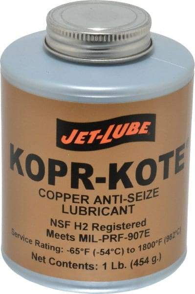 Jet-Lube - 1 Lb Can High Temperature Anti-Seize Lubricant - Copper/Graphite, -65 to 1,800°F, Copper/Bronze, Food Grade, Water Resistant - USA Tool & Supply