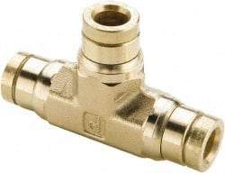 Parker - 1/2" Outside Diam, Brass Push-to-Connect Tube Union Tee - 250 Max psi, Tube Connection, Buna-N O-Ring - USA Tool & Supply