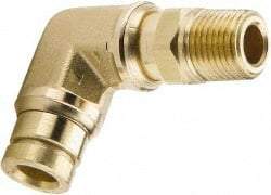 Parker - 5/8" Outside Diam, 1/2 NPTF, Brass Push-to-Connect Tube Male Swivel Elbow - 250 Max psi, Tube to Male NPT Connection, Buna-N O-Ring - USA Tool & Supply