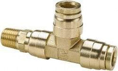 Parker - 1/4" Outside Diam, 3/8 NPTF, Brass Push-to-Connect Tube Male Swivel Run Tee - 250 Max psi, Tube to Male NPT Connection, Buna-N O-Ring - USA Tool & Supply