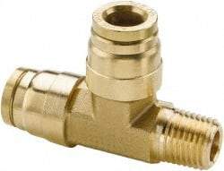 Parker - 1/2" Tube OD, 1/4 NPT Brass Push-to-Connect Tube Male Run Tee - 250 Max psi, Tube to Male NPT Connection, Buna-N O-Ring, -40 to 200°F Working Temp - USA Tool & Supply
