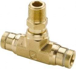 Parker - 1/2" Outside Diam, 1/4 NPT, Brass Push-to-Connect Tube Male Swivel Branch Tee - 250 Max psi, Tube to Male NPT Connection, Buna-N O-Ring - USA Tool & Supply