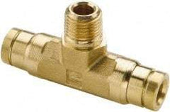 Parker - 1/2" Tube OD, 3/8 NPT Brass Push-to-Connect Tube Male Branch Tee - 250 Max psi, Tube to Male NPT Connection, Buna-N O-Ring, -40 to 200°F Working Temp - USA Tool & Supply