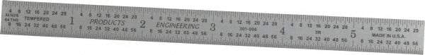 PEC Tools - 6" Long, 1/64, 1/50, 1/32, 1/10" Graduation, Flexible Steel Rule - 3R Graduation Style, 1/2" Wide, Silver, Satin Chrome Finish - USA Tool & Supply