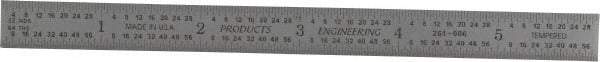 PEC Tools - 6" Long, 1/64, 1/32" and 0.5, 1mm Graduation, Flexible Steel Rule - English/Metric Graduation Style, 1/2" Wide, Silver, Satin Chrome Finish - USA Tool & Supply