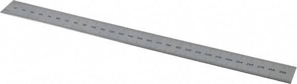 PEC Tools - 300mm Long, 0.5, 1mm Graduation, Rigid Steel Rule - Metric Graduation Style, 1" Wide, Silver, Satin Chrome Finish - USA Tool & Supply