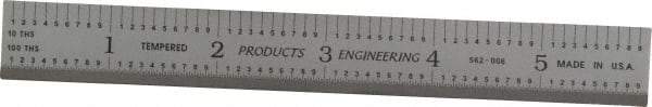 PEC Tools - 6" Long, 1/100, 1/10" and 0.5, 1mm Graduation, Rigid Steel Rule - Decimal/Metric Graduation Style, 3/4" Wide, Silver, Satin Chrome Finish - USA Tool & Supply