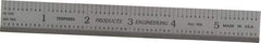 PEC Tools - 6" Long, 1/100, 1/10" and 0.5, 1mm Graduation, Rigid Steel Rule - Decimal/Metric Graduation Style, 3/4" Wide, Silver, Satin Chrome Finish - USA Tool & Supply